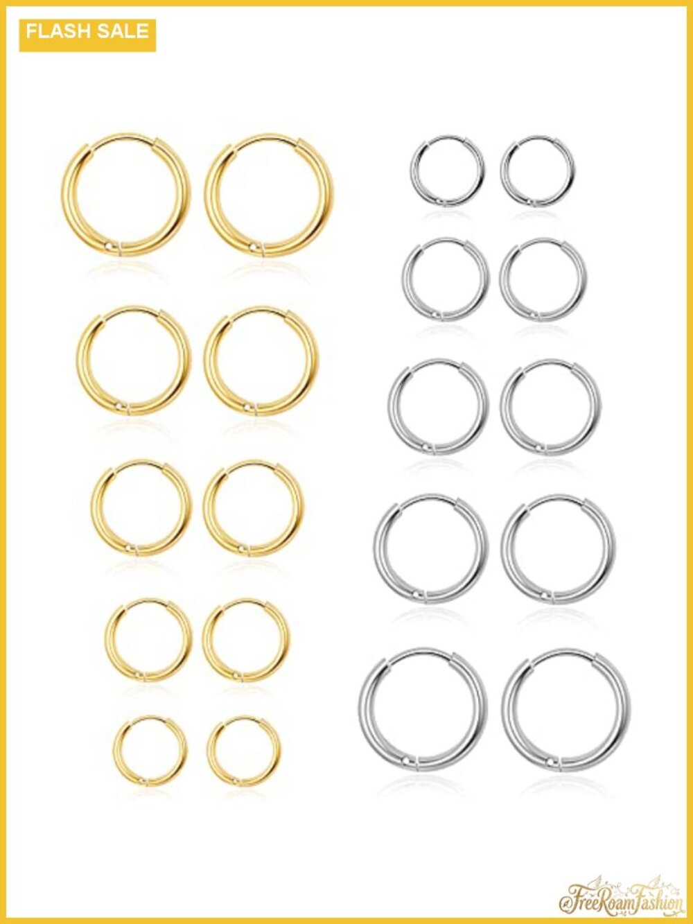 10 Pairs Small Silver Hoop Earrings Set 316L Surgical Steel Men Women